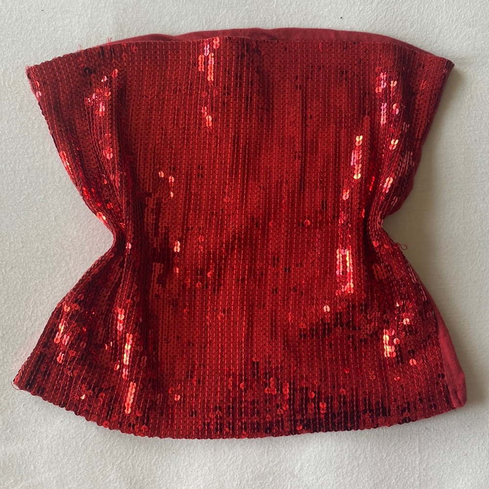Red sequin tube top
